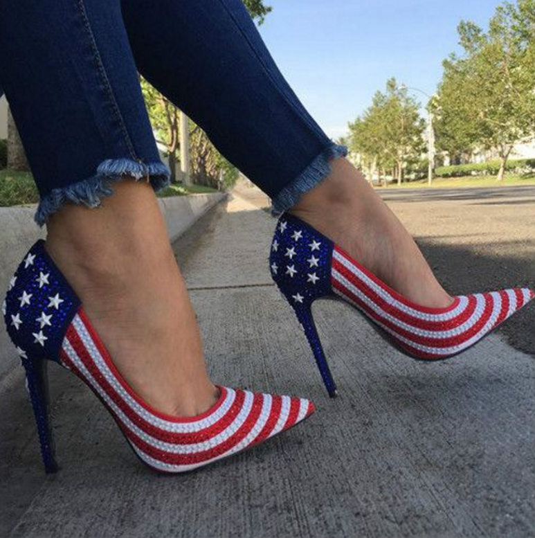 red white and blue high heels